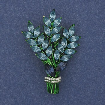 Brož Větvička s modrými a bílými štrasovými kamínky 43×29 mm +