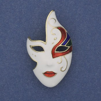 Brož «Maska» bílá, černá a červená smalt na zlatistém kovu 40×23 mm+