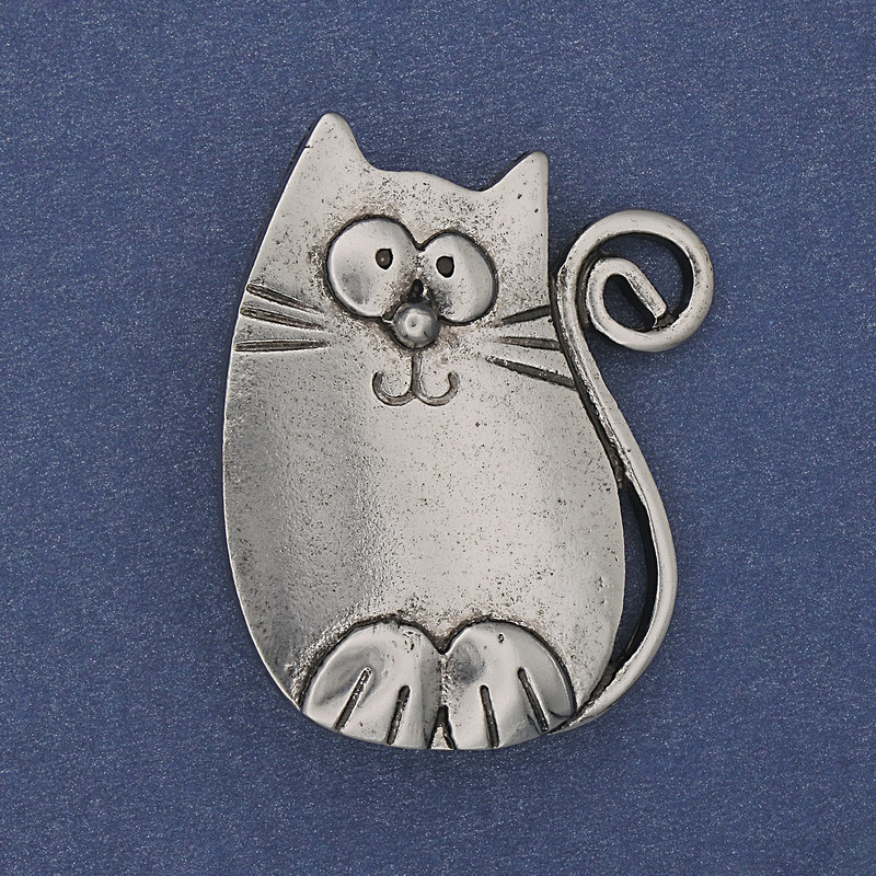 Brožka s přívěsem Kočka, stříbrný kov, 37×29 mm+