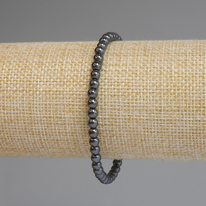 Náramek z hematitu, hladká kulička 4 mm, délka 18 cm, elastický