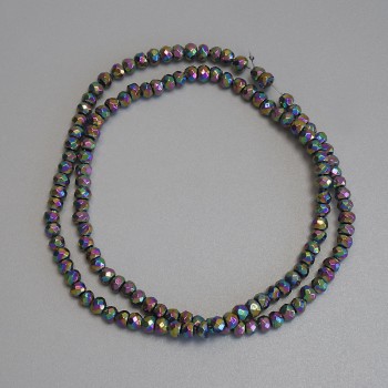 Náhrdelní korálky z hematitu duhové barvy, broušené rondely 4×3 mm, navlečené na vlascu, délka cca 38 cm+