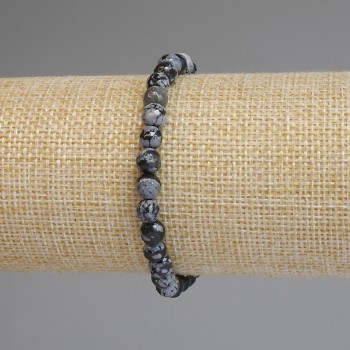 Náramek ze sněžného obsidiánu s brusovanými kuličkami 6 mm, délka 18 cm, elastický