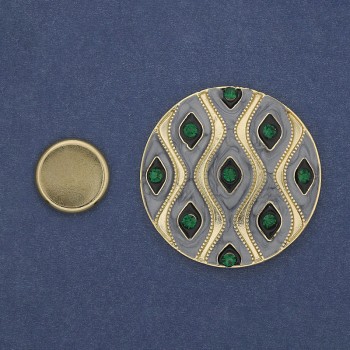 Brož na magnetu Akcent zelené štrasové kamínky 40 mm ± šedý smalt a zlatistý kov
