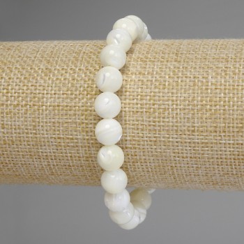 Náramek z perleti – hladké kuličky, průměr 9 mm, délka 18 cm, pružný