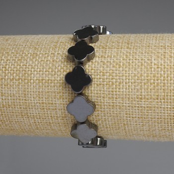 Náramek z hematitu Čtyřlístek 12×12 mm, délka 18 cm, elastický