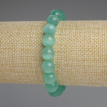 Náramek z kočičího oka, hladké kuličky 10 mm, délka 18 cm, elastický