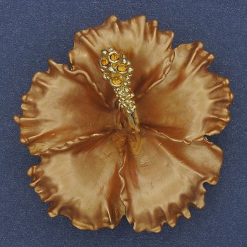 Brož-přívěšek «Květ Petunie», matný smalt, žluté štrasové kamínky, zlatistý kov 51×51 mm+