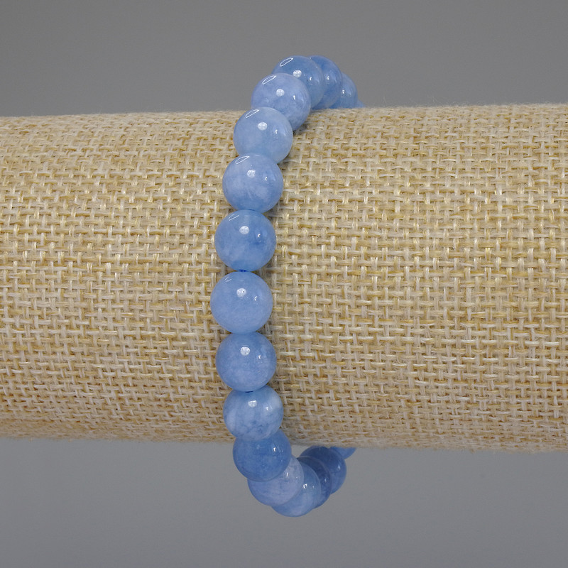 Náramek z akvamarínu, hladké kuličky, průměr 8,5 mm, délka 18 cm, strečový