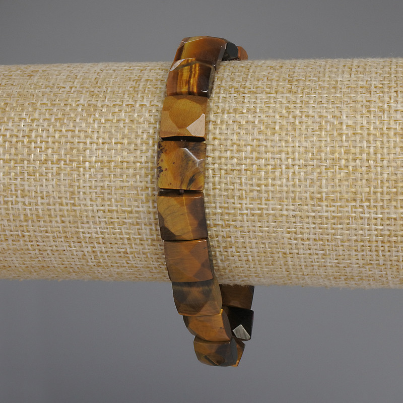 Náramek z tygřího oka, broušené čtverce, průměr 10 mm, délka 18 cm, pružný