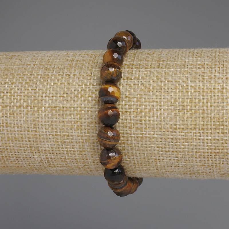 Náramek z tygřího oka – brusované kuličky, průměr 8 mm, délka 18 cm, strečový