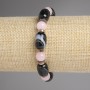 Náramek z růžového křemene – korálky 8 mm, barilové korálky 14 × 10 mm, hematit rondely 6 × 2 mm, délka 18 cm, elastický