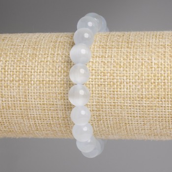 Náramek ze šedého kočičího oka, hladké kuličky, průměr cca 9,5 mm, délka 18 cm, elastický