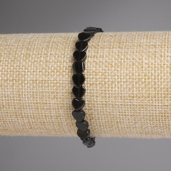 Náramek z kouřového topazu ve tvaru srdcí, korálky 6 mm, délka 18 cm ±, elastický