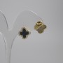 Náušnice pecky Jetel černá, bílé štrasové kamínky, zlatý kov, průměr 14 mm+