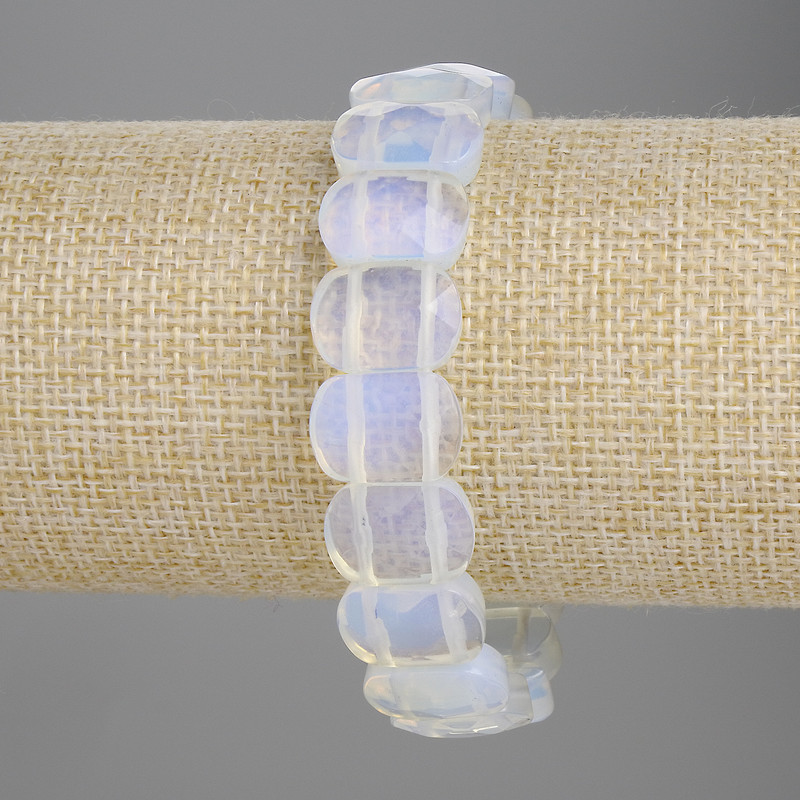 Náramek z měsíčního kamene, broušené články 15×10 mm, délka 18 cm, elastický (na gumičce)