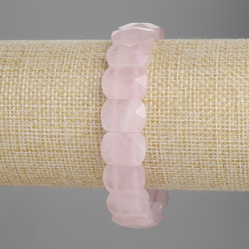Náramek z růžového křemene, broušené články 14×10 mm, délka cca 18 cm, elastický