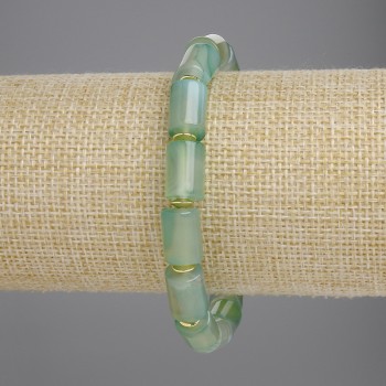 Náramek z achátu cylindrických korálků o průměru 11,5×7,5 mm, s kovovými vložkami, délka 18 cm, elastický