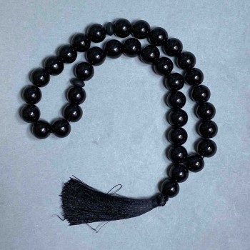 Achátový růženec z přírodního kamene, hladké kuličky o průměru cca 12 mm, 33 korálků