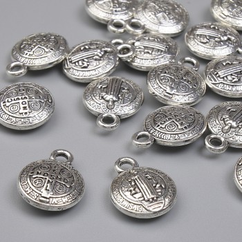 Přívěšek Sv. Benedikt, stříbrná barva kovu, průměr 13×10 mm, balení 20 g (~16 ks)