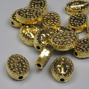 Korálková vložka – zlatá barva kovu, průměr 11,5×9 mm ± otvor 1,7 mm ± balení 20 g (~15 ks)