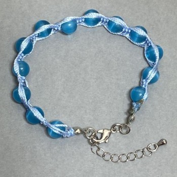 Náramek z kamene kočičí oko, hladké kuličky, průměr 8 mm, délka 18 cm, s prodlužovacím řetízkem 5 cm