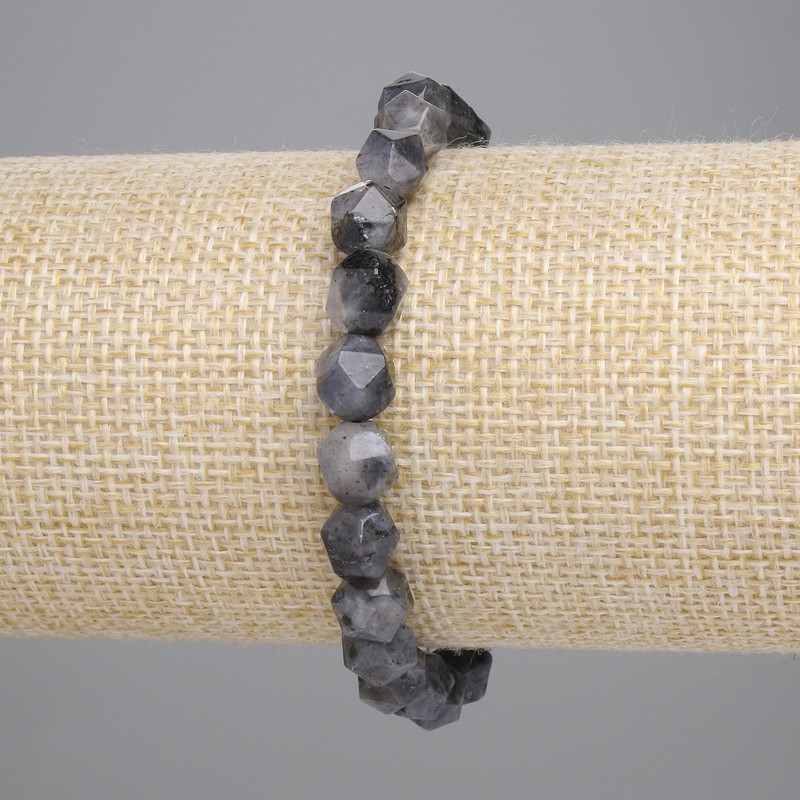 Náramek z labradoritu s víceúhelníkovými tvary, průměr 8×7 mm, délka 18 cm, elastický