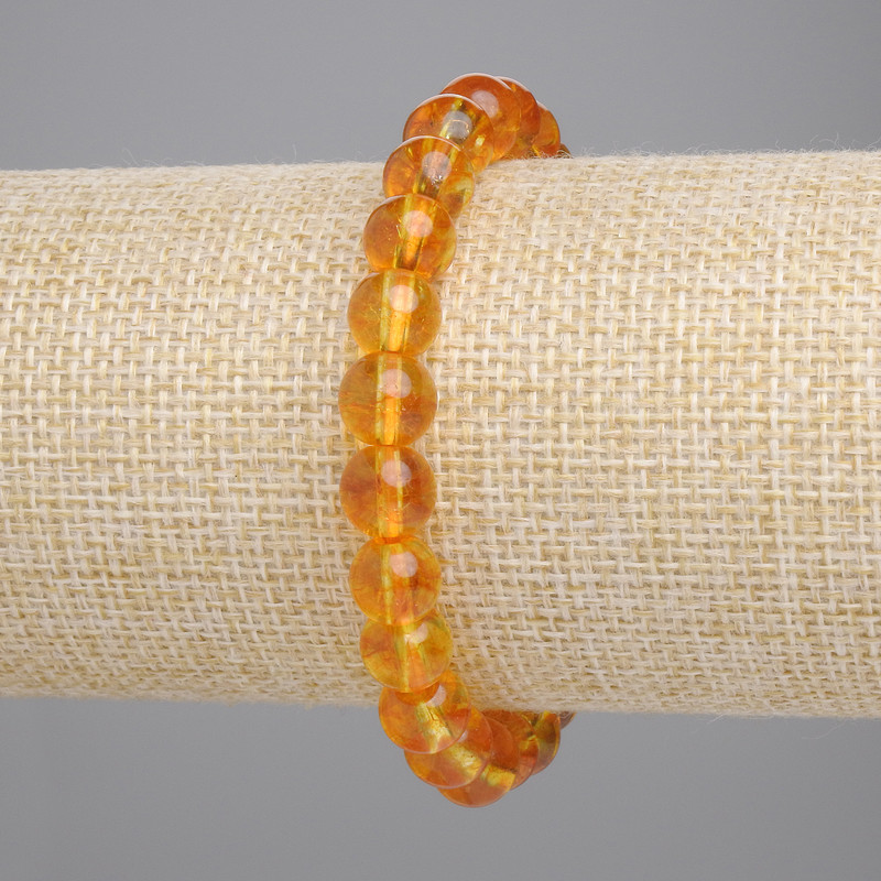 Náramek z citrínu, hladké kuličky, průměr 8 mm, délka 18 cm, elastický