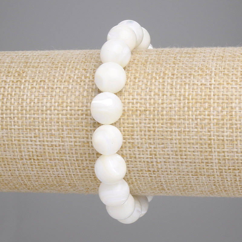 Náramek z perleti – hladké kuličky, průměr 10 mm, délka 18 cm, elastický