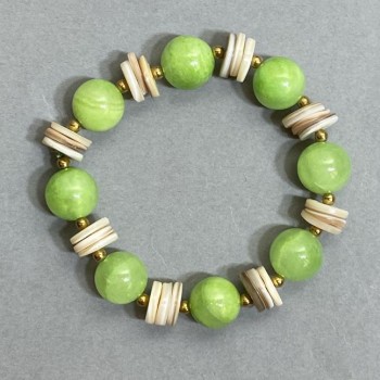 Náramek z onyxu – hladké kuličky o průměru 12 mm ±, perleťové rondely 10×2 mm ±, délka 18 cm ±, pružný