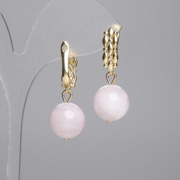 Náušnice z madagaskarského růžového křemene hladká kulička 14 mm ±, délka 34 mm ±