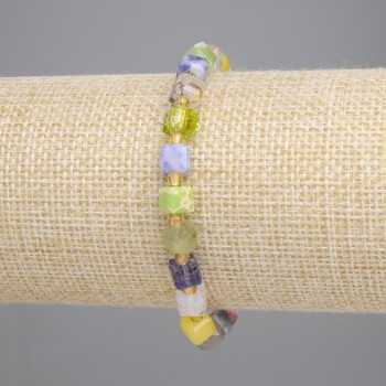 Náramek Assorti (jaspis, achát, turmalín) broušené kubíky 6×6 mm, délka 18 cm, elastický