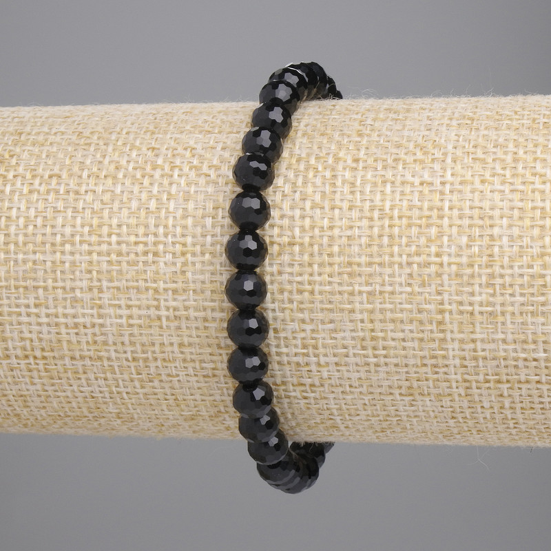 Náramek z achátu (umělý), černé české sklo, brusované kuličky 6 mm, délka 18 cm, elastický
