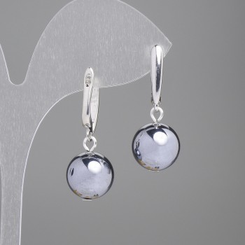 Náušnice z hematitu – hladká kulička, průměr 12 mm, délka 30 mm