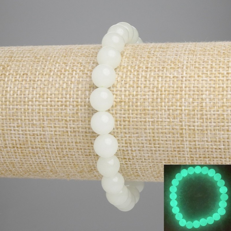 Náramek z zeleného onyxu se zeleným světlem, hladké korálky, průměr 8 mm, délka 18 cm, elastická šňůrka