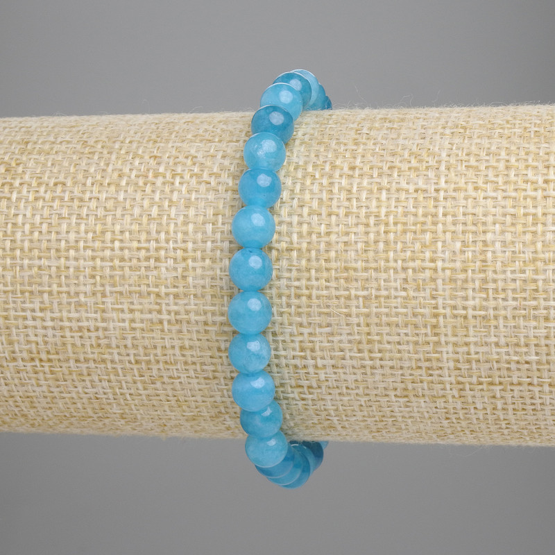 Náramek z akvamarínu s hladkými kuličkami, průměr 6 mm ±, délka 18 cm ±, elastický