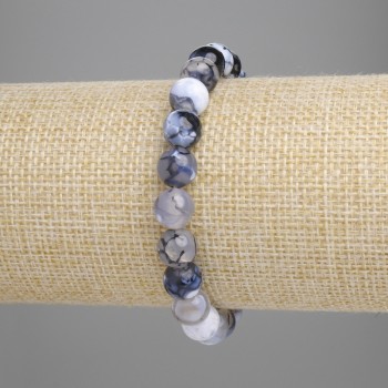 Náramek z achátu Žíly draka, hladké kuličky, průměr 8 mm, délka 18 cm, elastické provedení