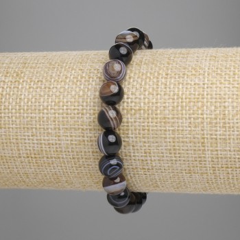 Náramek z achátu, hladké korálky, průměr 8 mm ±, délka 18 cm ±, elastický