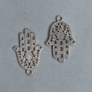 Kovové komponenty: Přívěšek Hamsa dlaň 42×28 mm, balení 4 ks