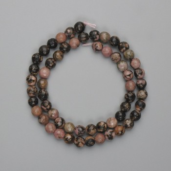 Korálky z rodonitu – broušené kuličky, průměr 6 mm ±, délka 35 cm ±, na niti