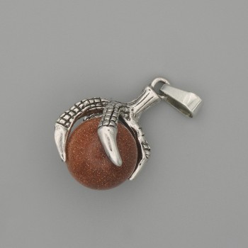 Přívěsek Aventurín zlatý písek, tlapka s koulí, 18×37 mm ± stříbrný kov