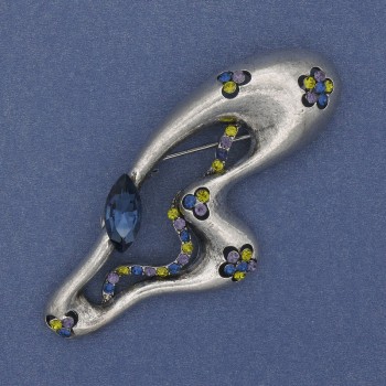 Brož s přívěškem «Akcent», štrasové kamínky, stříbrný kov, 73×32 mm+