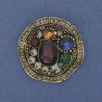 Brožka-přívěšek Akcent, krystaly a štrasové kamínky, zlatý kov, 40 mm+