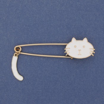 Brožka-špendlík se kočkou, 62×16–30 mm, zlatistá barva kovu