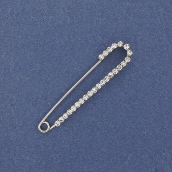Brož-špendlík s bílými kamínky 56×11 mm ± stříbrný kov