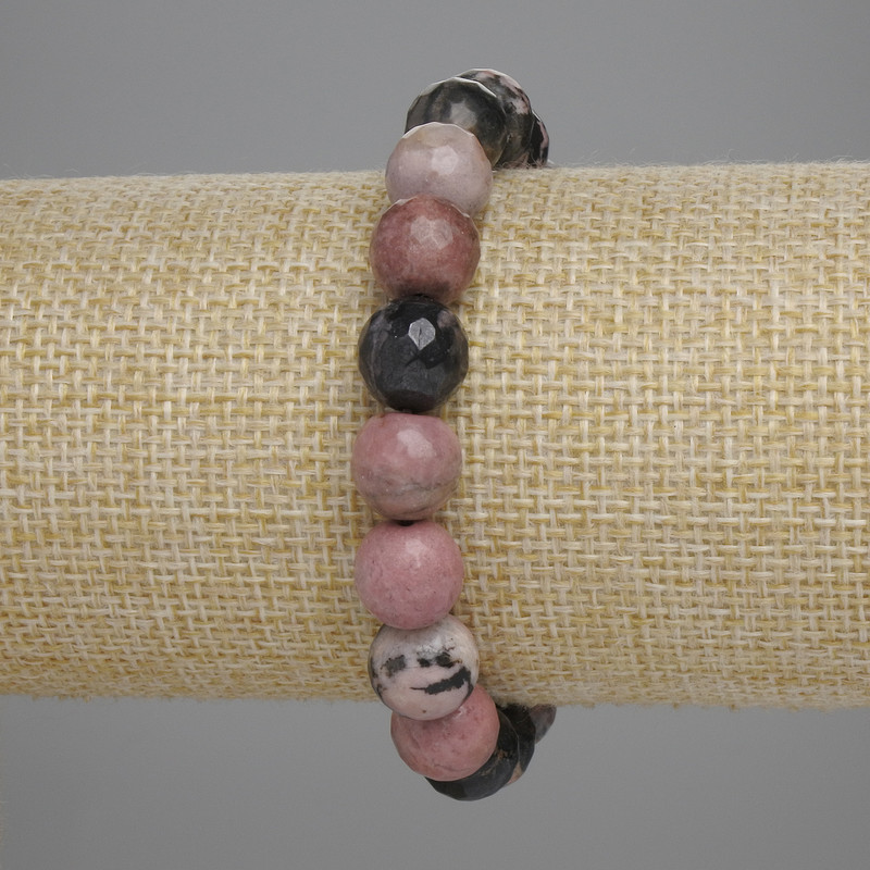 Náramek z rhodonitu brusované kuličky, průměr 10 mm ±, délka 18 cm ±, elastický