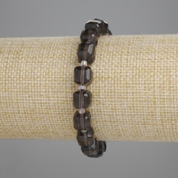 Náramek z facettovaného kouřového topazu, kubické korálky 8×8 mm ±, korálky 3 mm ±, délka 18 cm ±, elastický