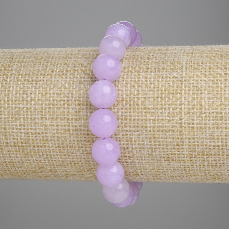 Náramek z kunzitu, hladká kulička, průměr 10 mm ±, délka 18 cm ±, pružný