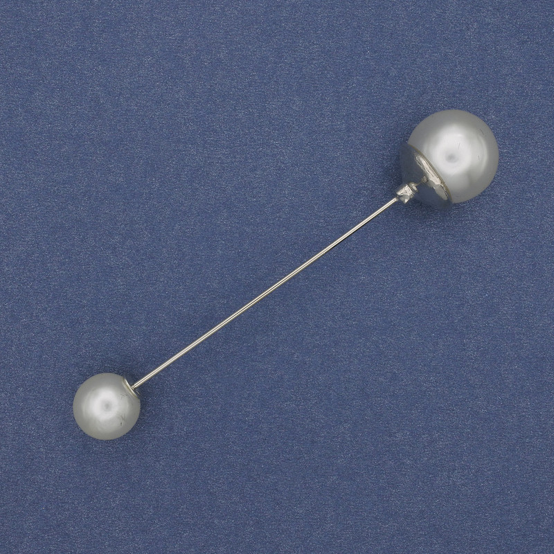 Brož-špendlík Majorca perly 9 mm ± 12 mm ± stříbrný kov 73 mm+