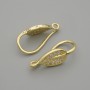 Háčky na náušnice Lístek s bílými štrasovými kamínky, zlatistý kov, 19×6 mm ± pár