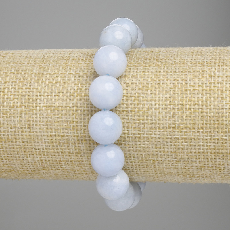 Náramek z akvamarínu, hladké korálky, průměr 12 mm (+-), délka 18 cm (+-), elastický